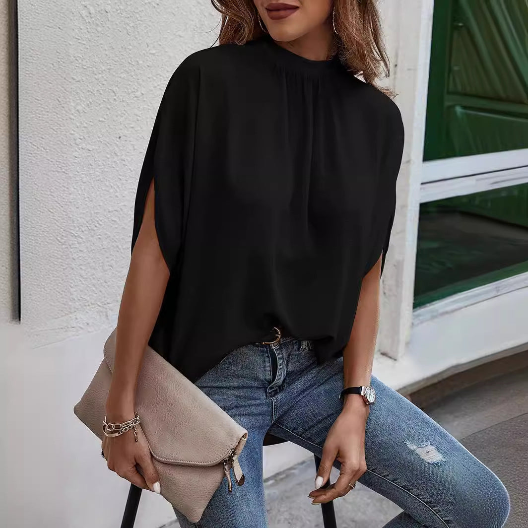 Dame luftig Bluse med elegant ståkrave Stilla