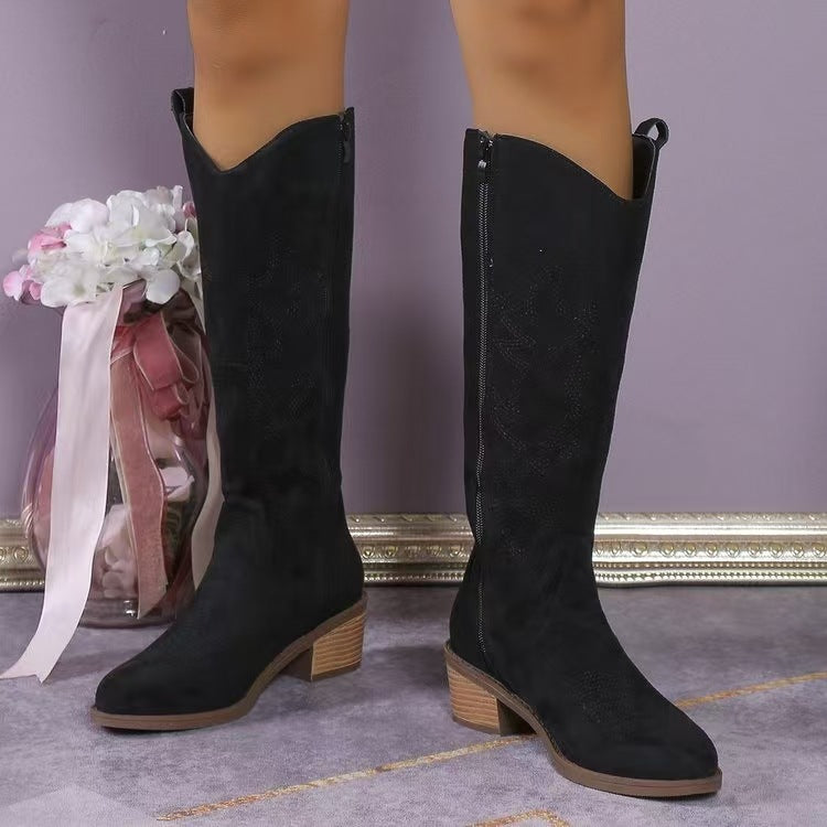Dame Western-støvler med trendy broderier og komfortabel sål Stilla