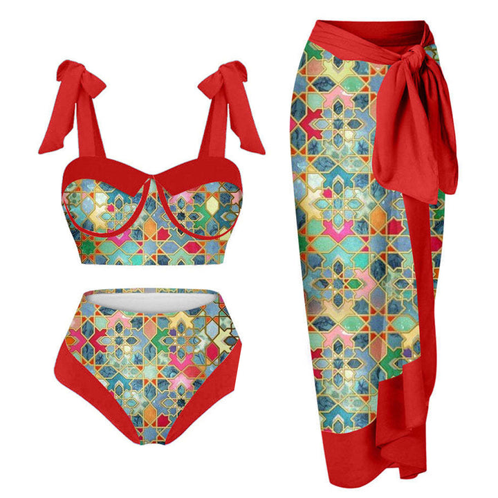 Dame HøjTaljet Floral Print Bikini Sæt med matchende Wickelrock Stilla