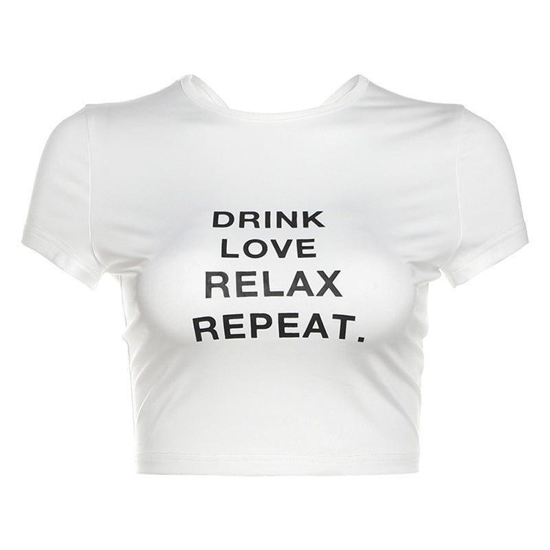 Dame cropped T-shirt med motivtryk Skovae