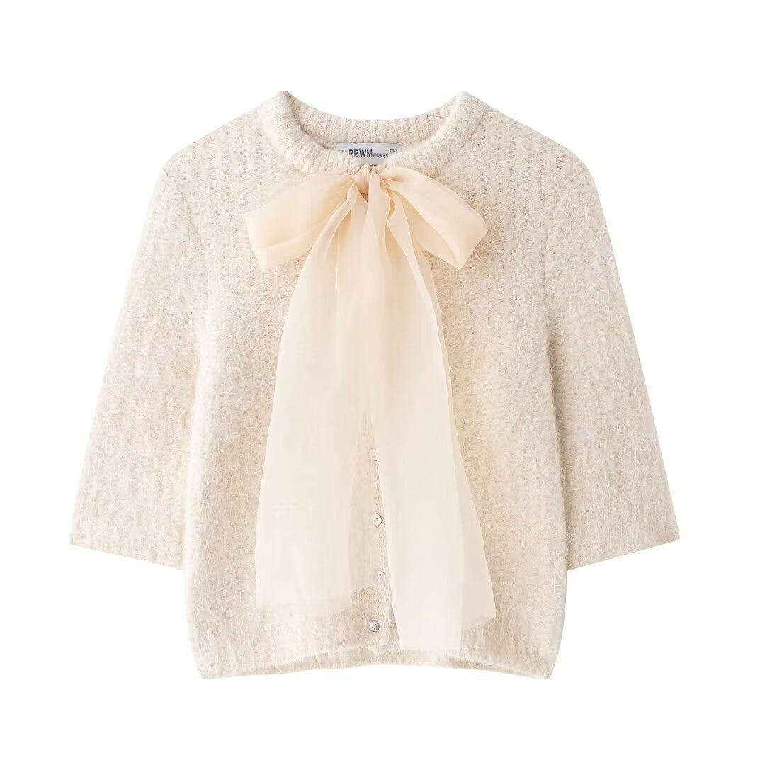 Femme Elegant strik cardigan med sløjfedetalje Stilla