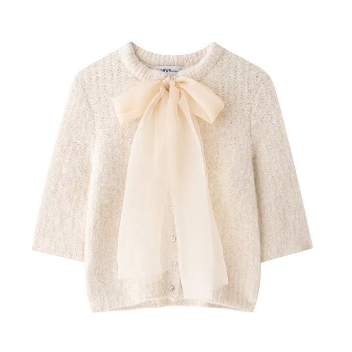 Femme Elegant strik cardigan med sløjfedetalje Stilla