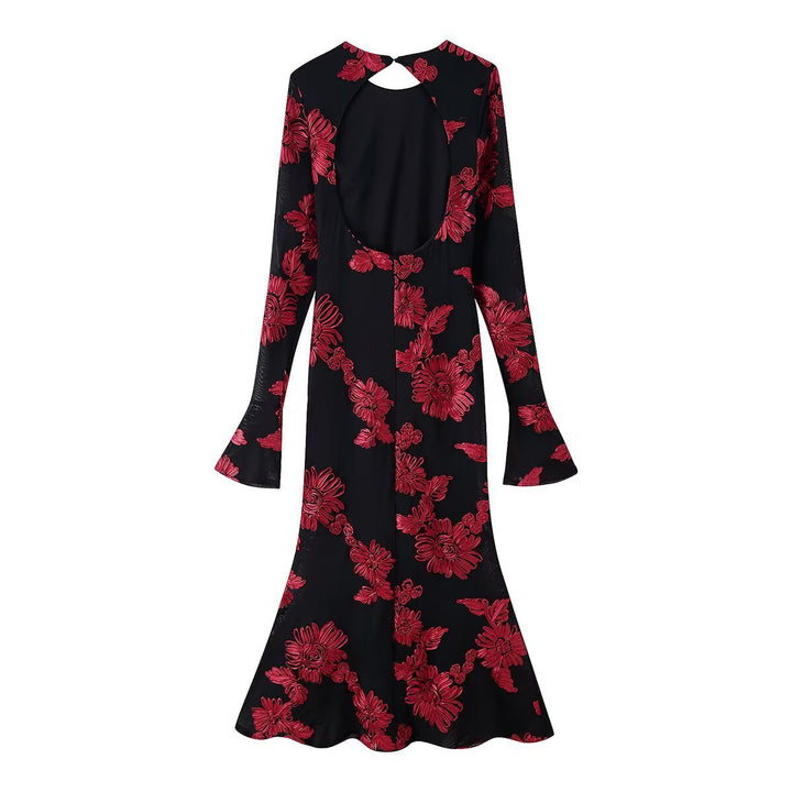Femme Floral Maxi Kjole med klokkeærmer og udskæring bagpå Stilla