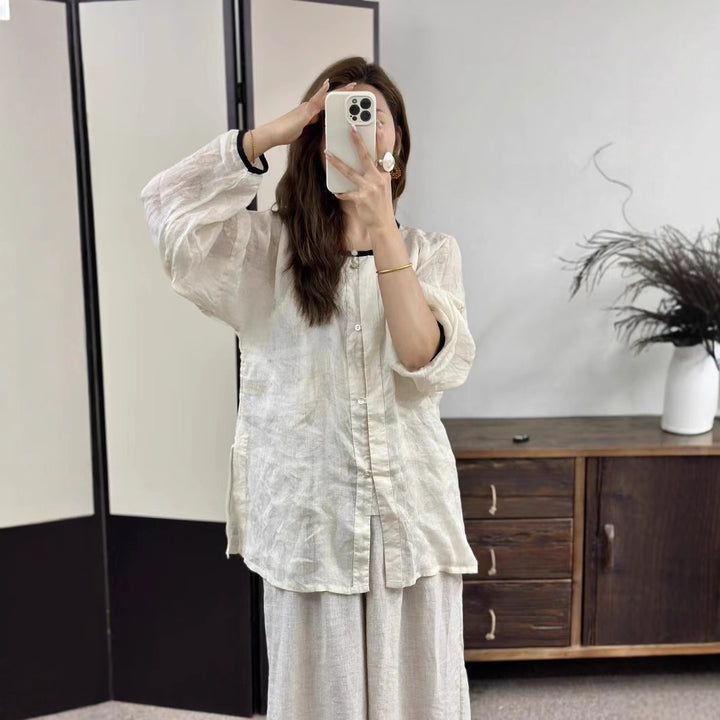 Femme Relaxed Fit Button-Up Linned skjorte Stilla