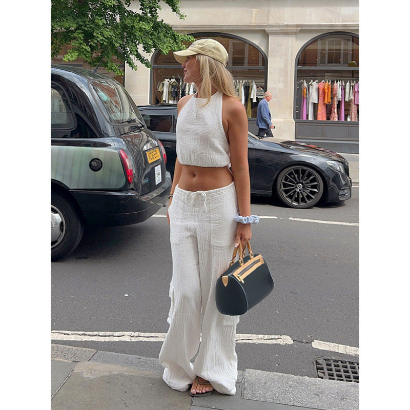 Damen lässiges Set aus Crop-Top und weit geschnittenen Hosen Skovae