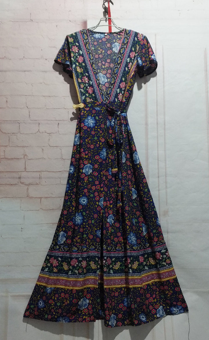 Dame Bohemian Floral Viskestykke Maxi Kjole med Rynket Ærme Stilla
