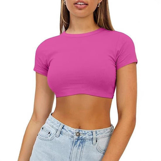Dame kort, figursyet Crop-Top i elastisk materiale Stilla