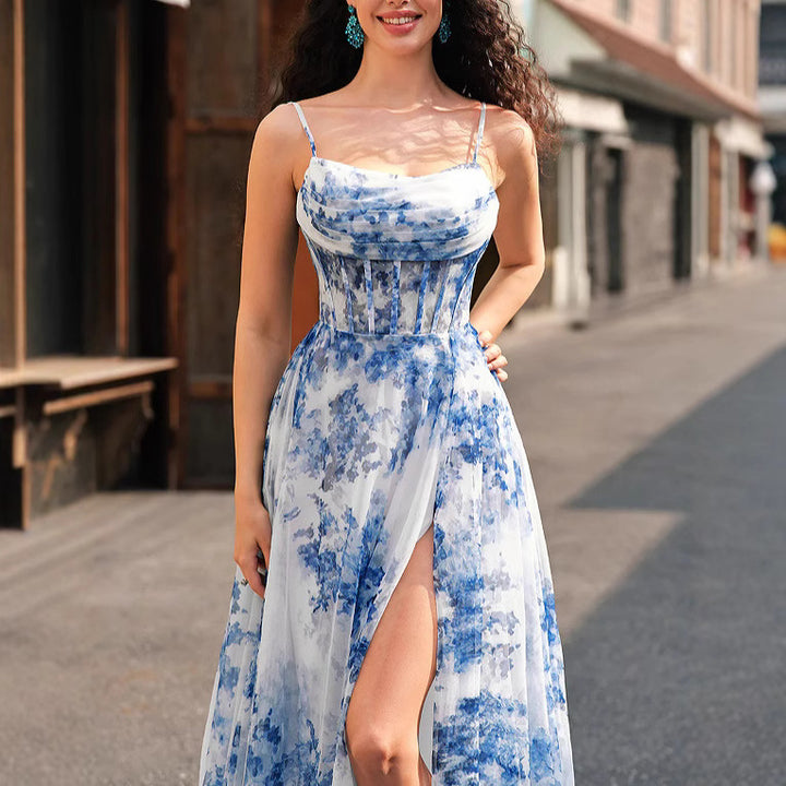 Dame Maxi-kjole med blomsterdesign og sidesplit Stilla