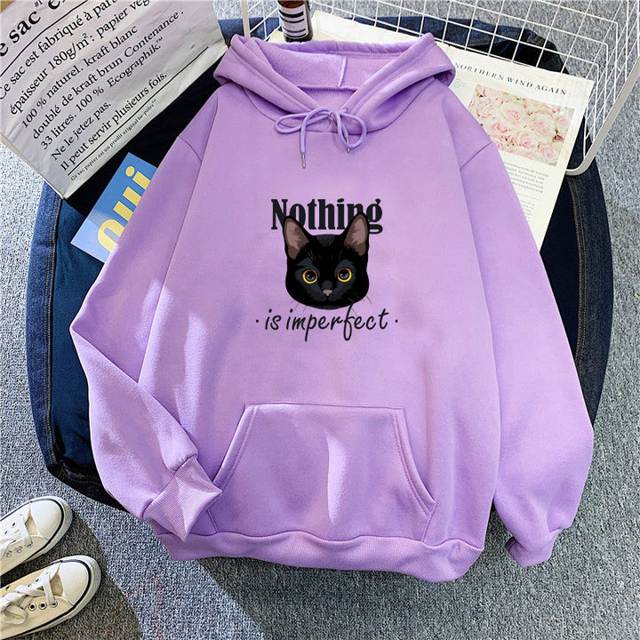 Women's Cozy Hoodie with Artistic Cat Design Skovae