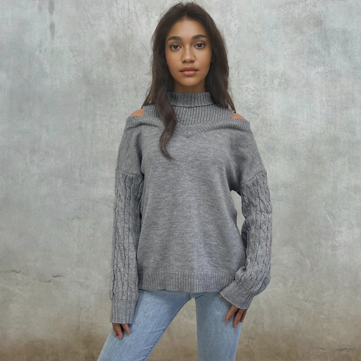 Kvinders trendy sweater med off-the-shoulder design og kabelmønster Stilla