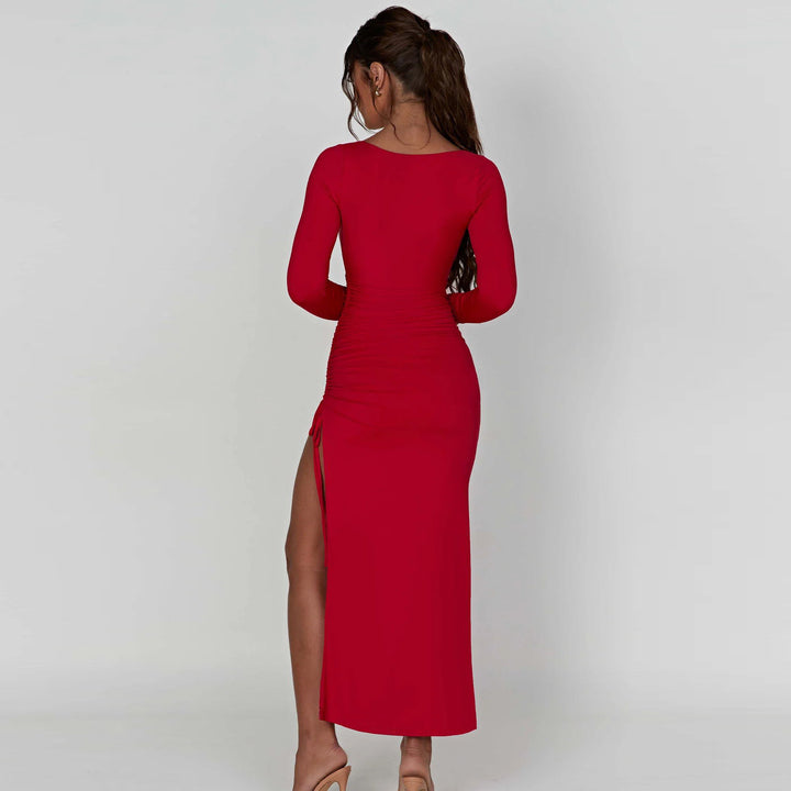 Dame elegant langt kjole med raffinerede flæse detaljer og side split Stilla