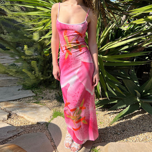 Femme Floral Print Maxikjole med Spaghetti-stropper Stilla