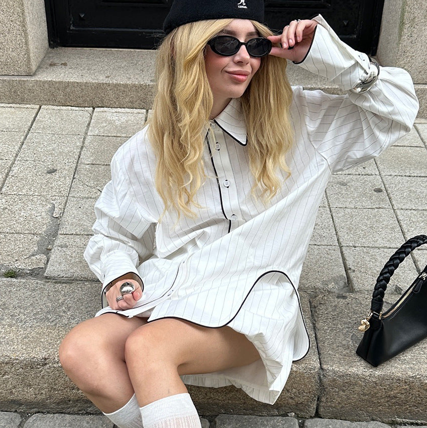 Dame Oversized Skjortekjole med Kontraststing og moderne design Stilla