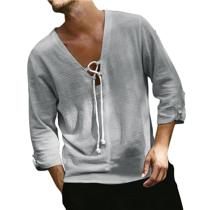 Herre afslappet linneoverdel med V-udskæring og snøring Stilla