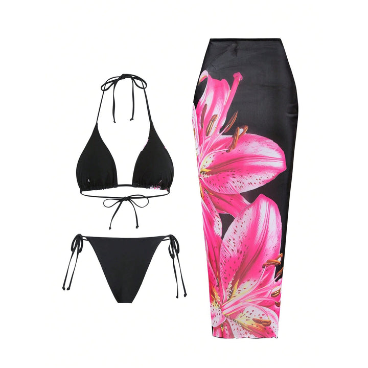 Damer Bikini-sæt med elegant indpakningsdesign og matchende maxierock Stilla