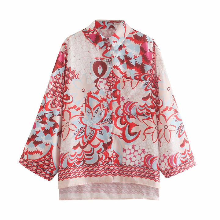 Dame bluse sæt med blomster mønster og shorts Skovae