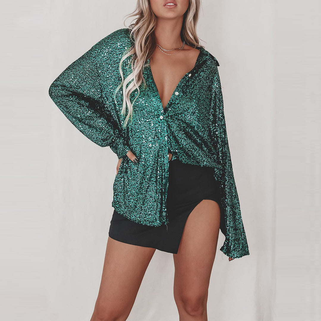 Dame Funklende Oversized-Skjorte med Palietter Stilla