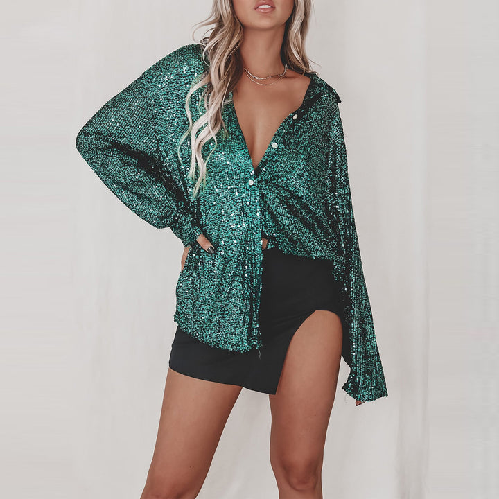 Dame Funklende Oversized-Skjorte med Palietter Stilla