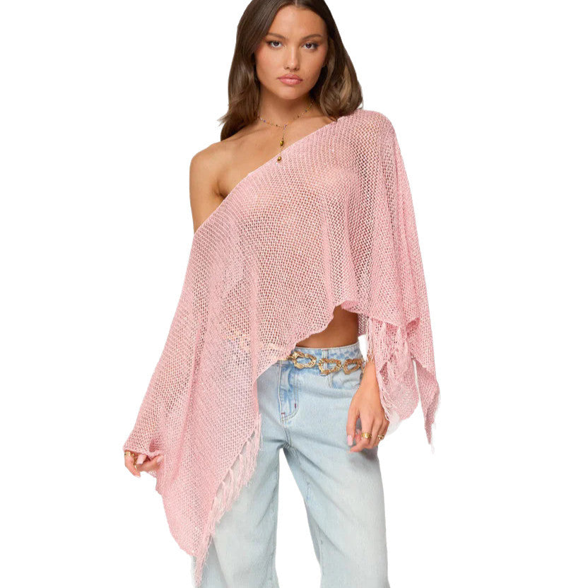 Dame netponcho med glitrende accenter Skovae