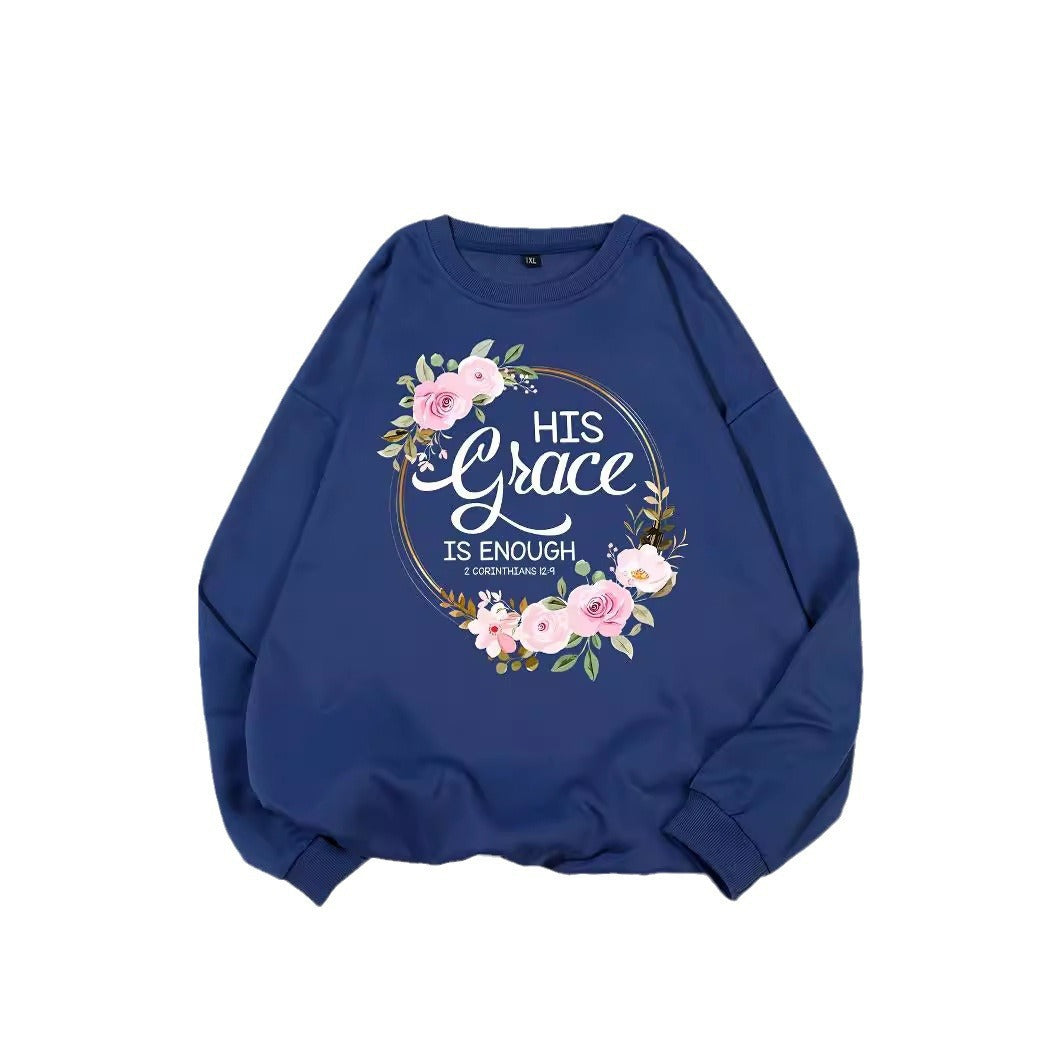 Kvinders sweatshirt med motiverende tekst og blomstermønster Stilla