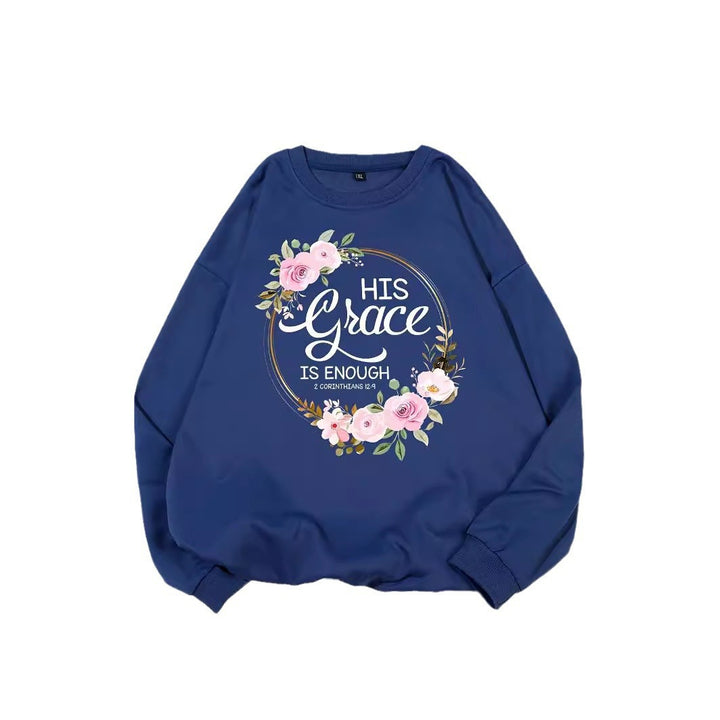 Kvinders sweatshirt med motiverende tekst og blomstermønster Stilla
