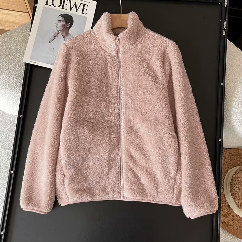 Kvinder Fluffy Fleece Jakke med Høj Krave og Lynlås Stilla