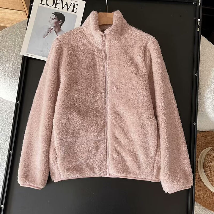 Kvinder Fluffy Fleece Jakke med Høj Krave og Lynlås Stilla