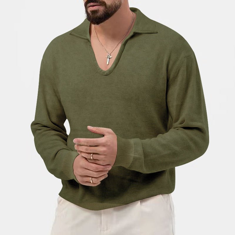 Herren V-hals pullover i afslappet strikdesign Stilla
