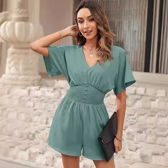 Dame Playsuit med V-udskæring og elastik Stilla