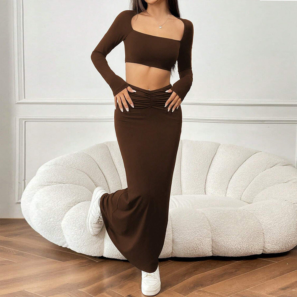 Kvinders Crop Top og Maxi Skirt Sæt med Volanger Stilla