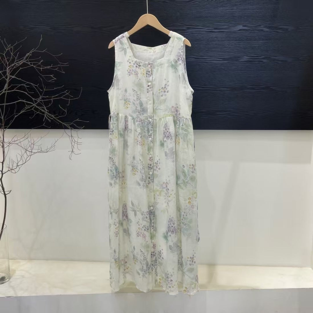 Femme Floral Print Ærmeløs Maxikjole Stilla