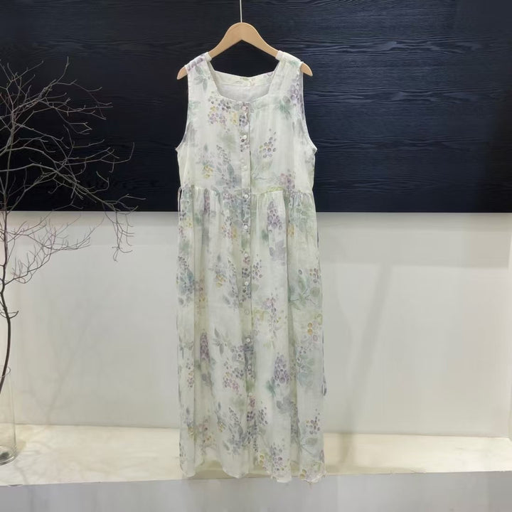 Femme Floral Print Ærmeløs Maxikjole Stilla