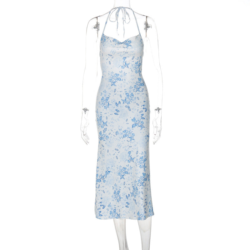 Dame Sommerligt Maxikjole med sart blomster mønster og Halterneck-design Stilla