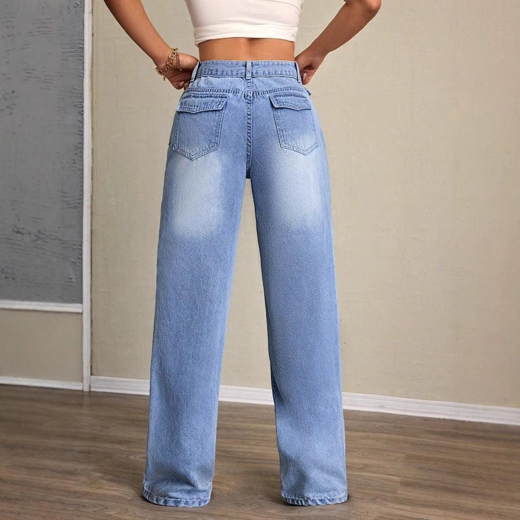 Kvinders bredskårne jeans med høj talje og afslappet pasform Stilla