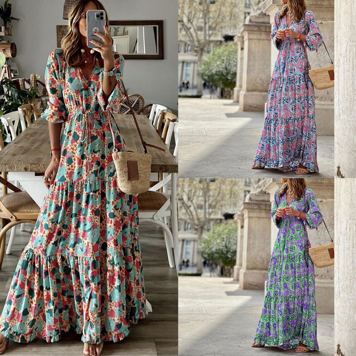 Dame Maxikjole med elegant paisley mønster og knapdetaljer Stilla