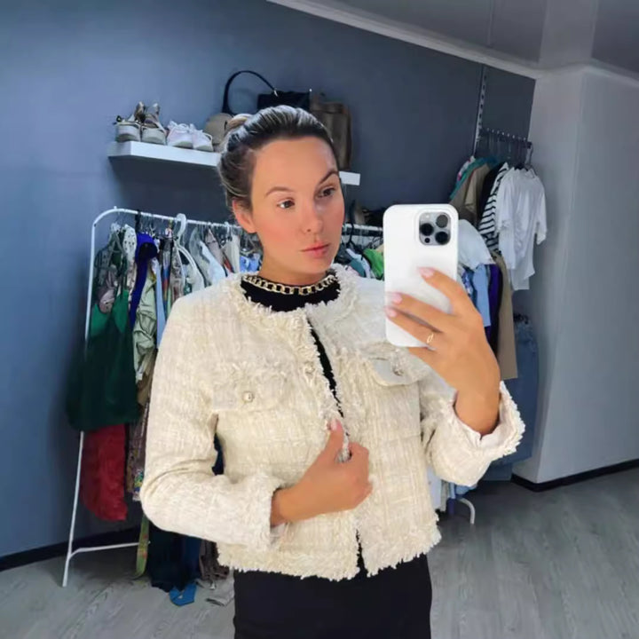 Dame Tweed Jakke med struktureret overflade og elegante knapdetaljer Stilla