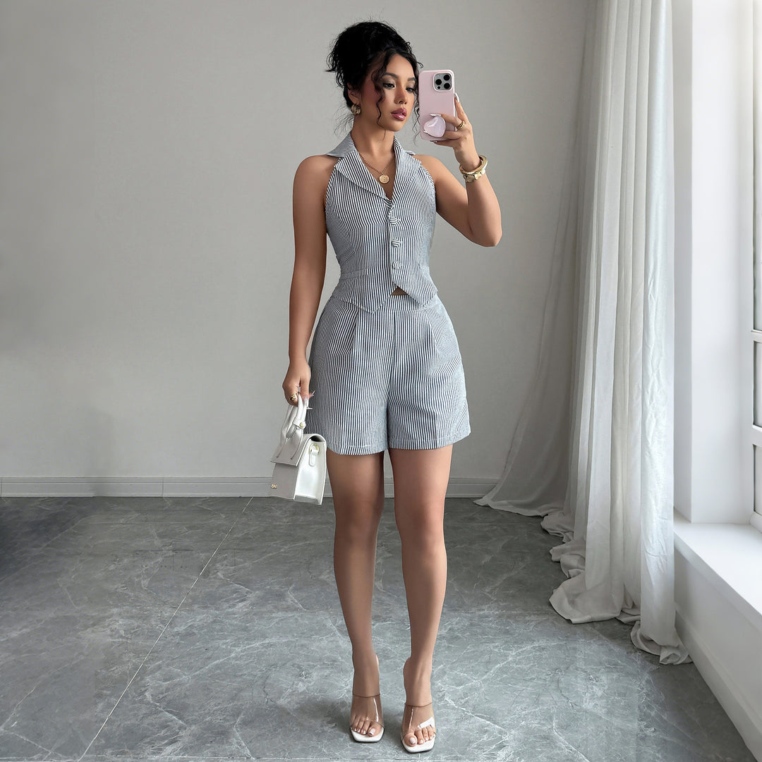 Dame elegant ærmeløs bluse og shorts sæt Stilla