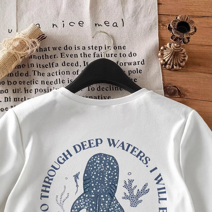 Dame T-shirt med kreativt valg-slogan og kunstnerisk haj-motiv Skovae