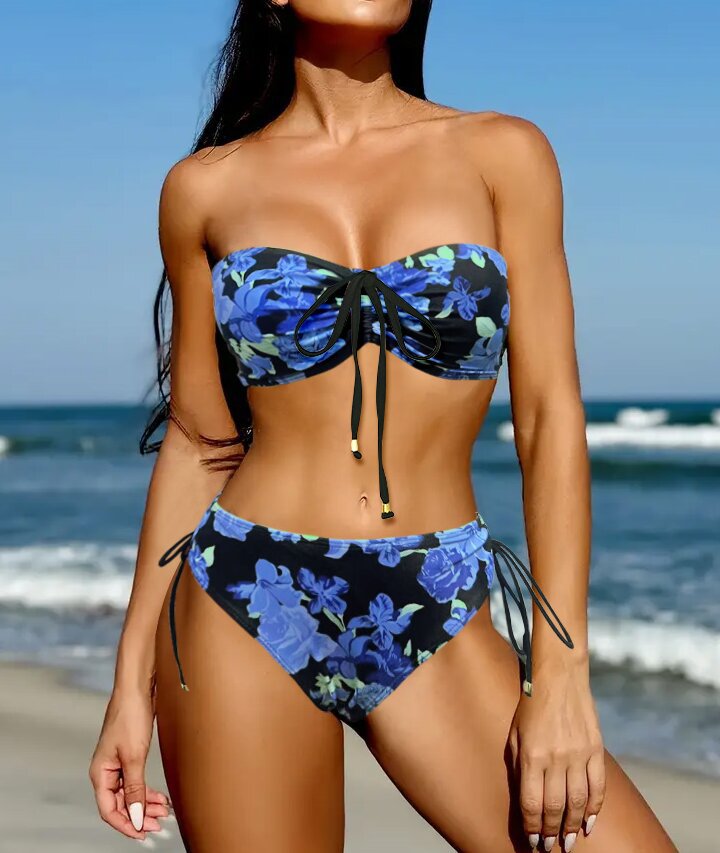 Dame Bandeau-bikini med justerbare stropper og dyreprint Stilla