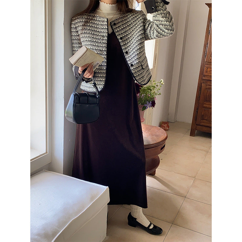 Dame fashionable jakke i tweed look med rund hals Stilla