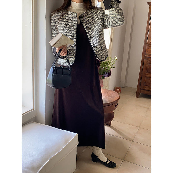 Dame fashionable jakke i tweed look med rund hals Stilla