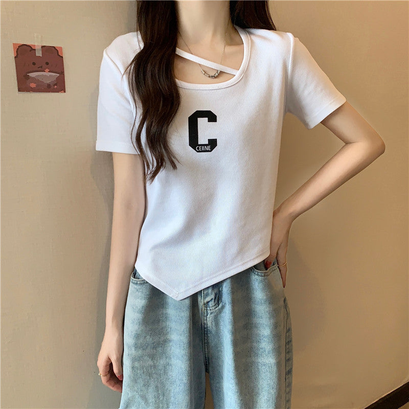 Femme Stilfuld Cutout Grafik T-shirt Stilla