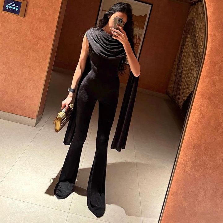 Dame Elegant Jumpsuit med Drapering og bred Benføring Skovae