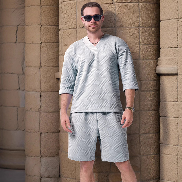 Herrer afslappet kortærmet skjorte og shorts-sæt med struktureret design Stilla