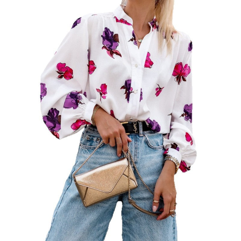 Damer blomster mønster knap-bluse Stilla 1750652785