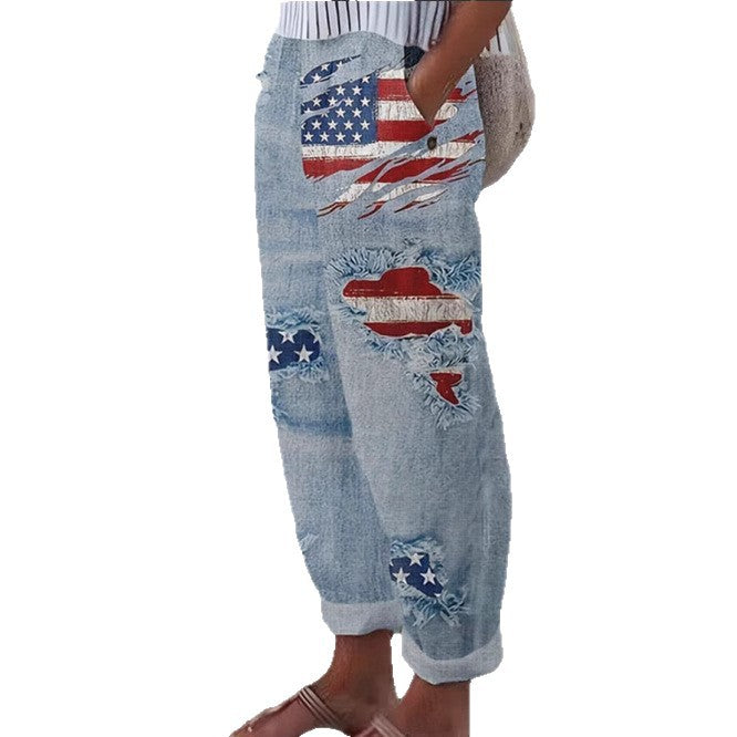 Dame jeans med amerikansk motiv Stilla