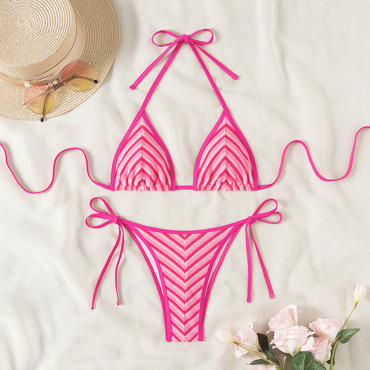 Dame triangel-bikini med justerbare bånd og stribedesign Stilla
