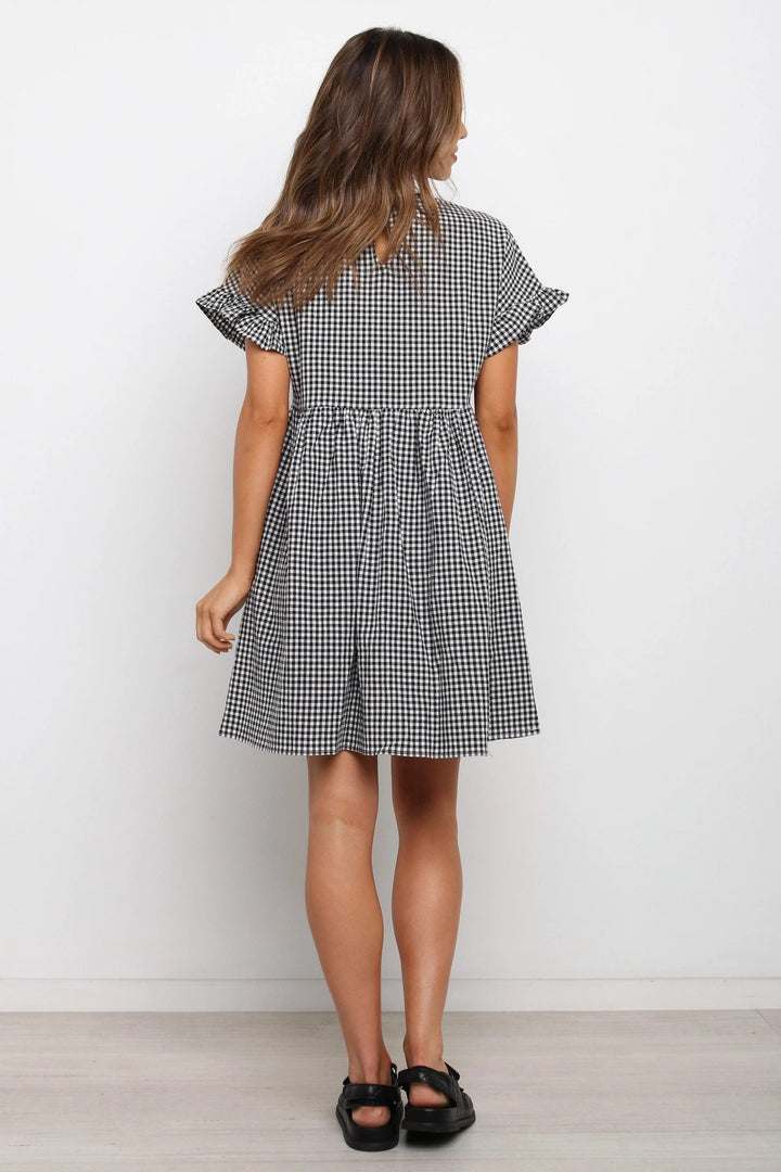 Femme Gingham Babydoll kjole med flæsekanter Stilla
