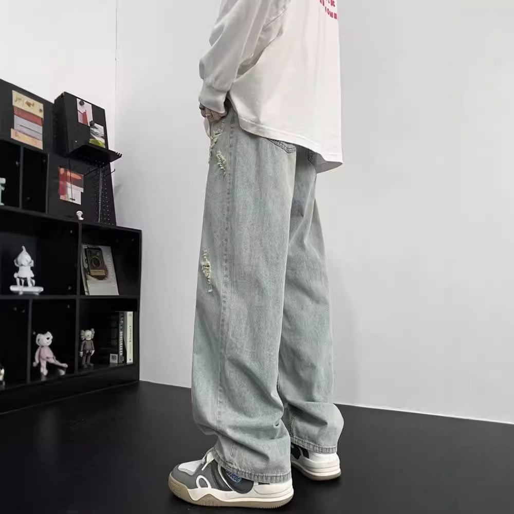 Herren Vintage-Style Baggy-Jeans med Ødelæggelses-effekter og elastisk Talje Stilla