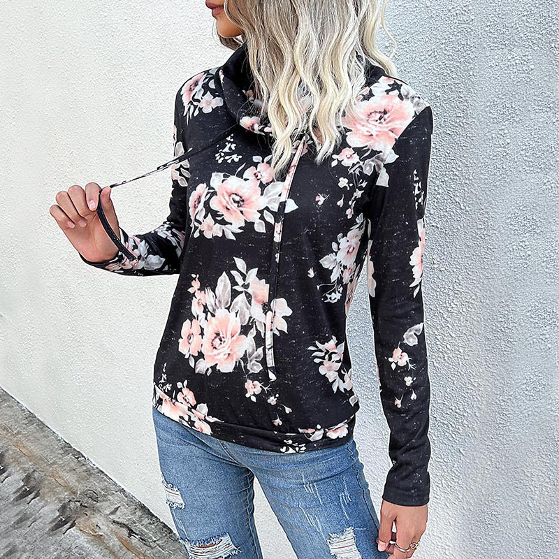 Kvinders sweater med blomstermønster og høj krave Stilla